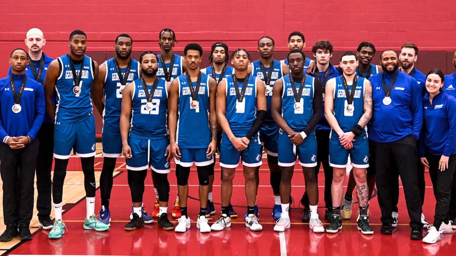 Group shot of the men's basketball team, 2024 CCAA silver medalists