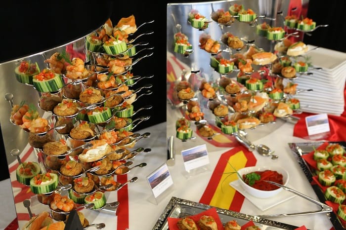 Selection of appetizers on a buffet table.