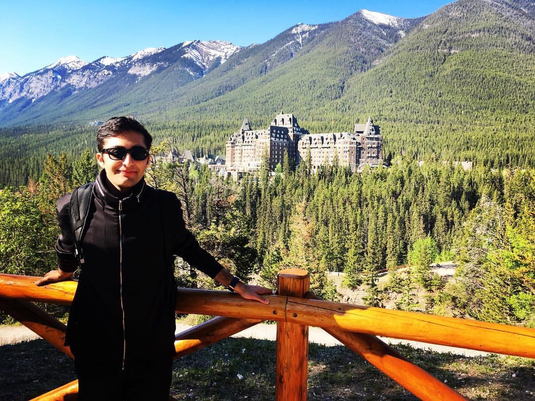 Himanshu Luthra in front of Banff Springs