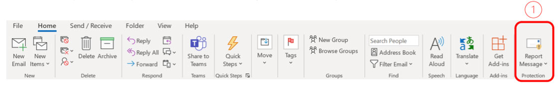 A screenshot of the menu in Outlook