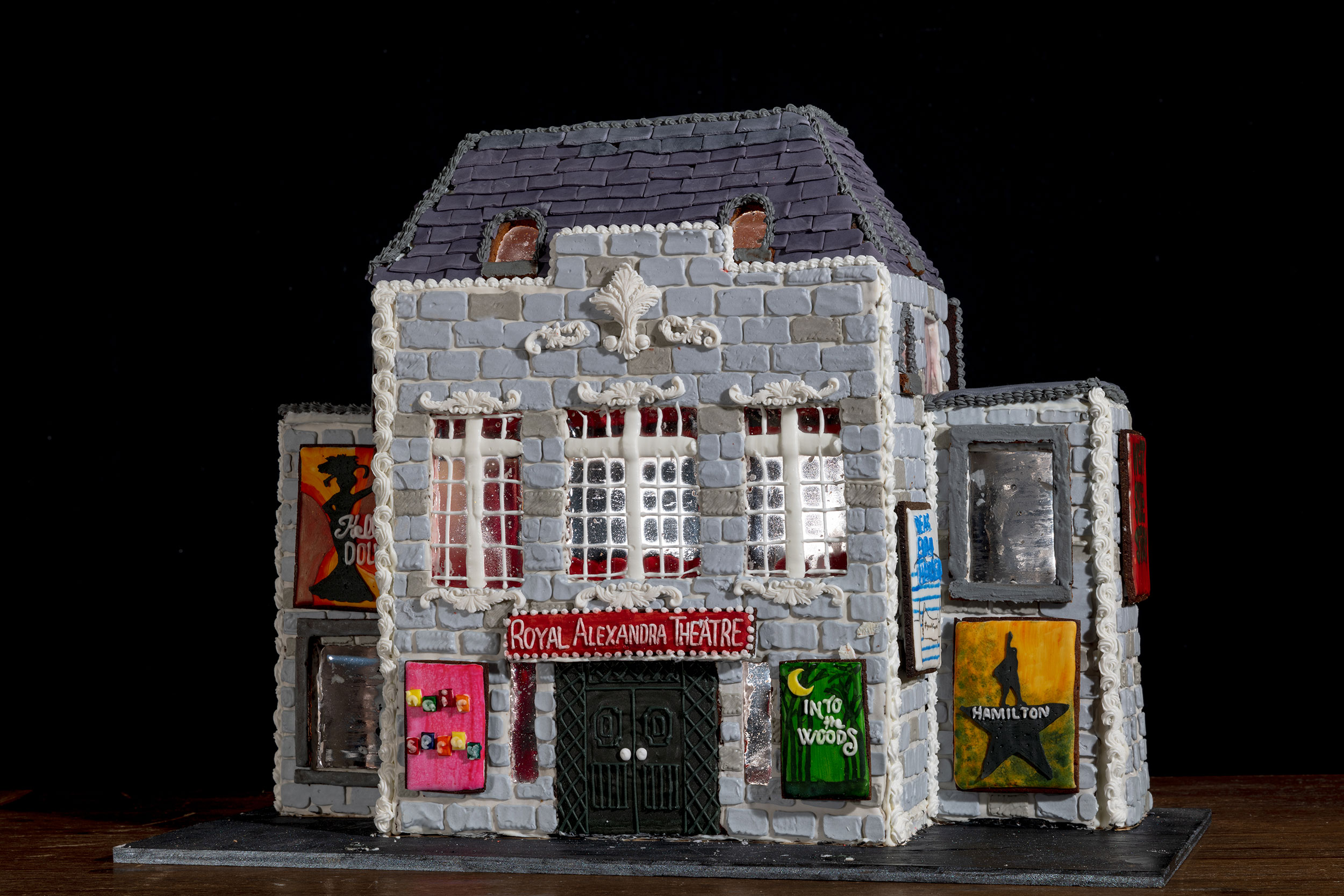 A gingerbread house replica of the Royal Alexandra Theatre, exterior view