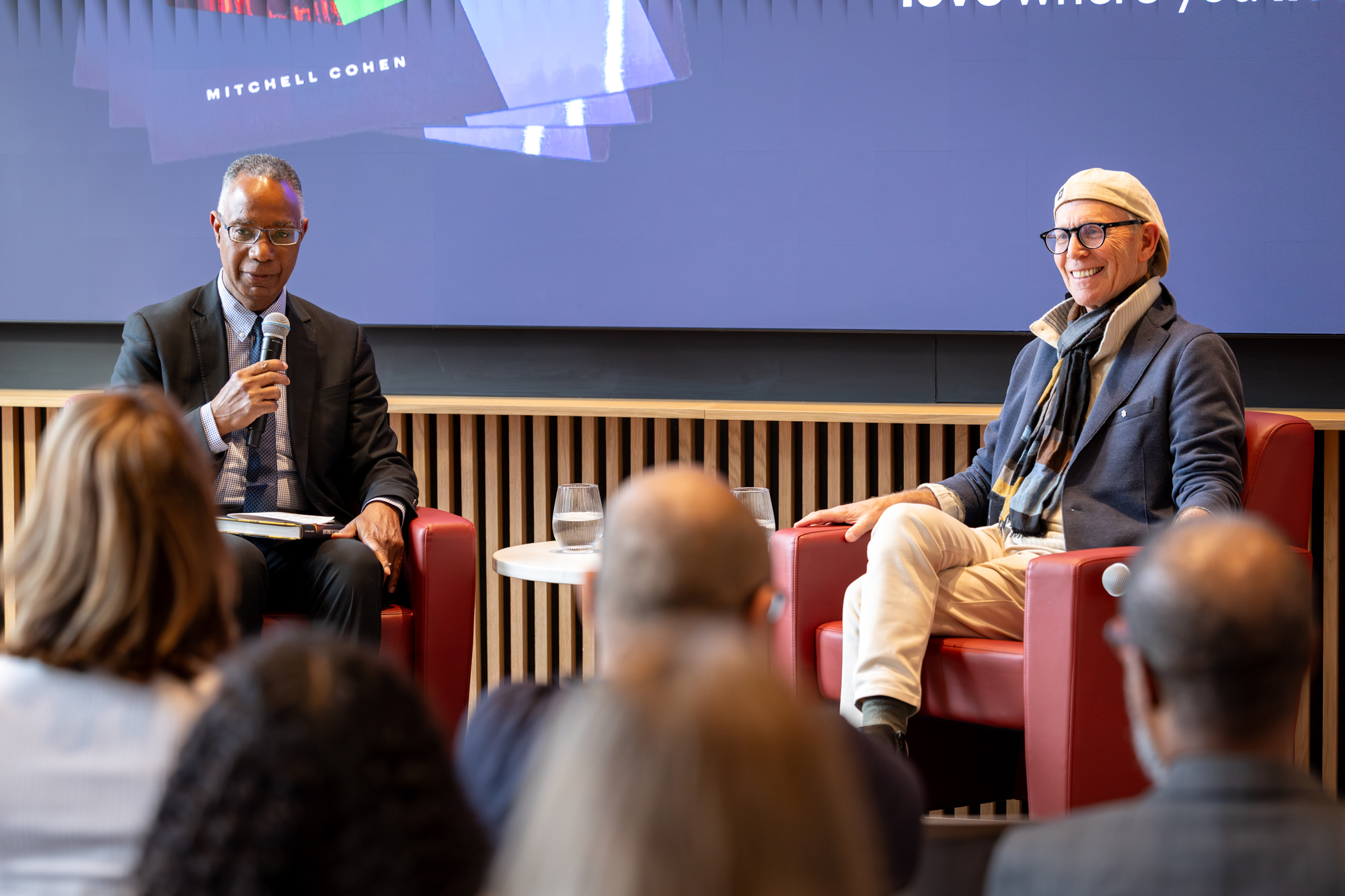 President Fearon leads a discussion with Mitchell Cohen at Limberlost Place
