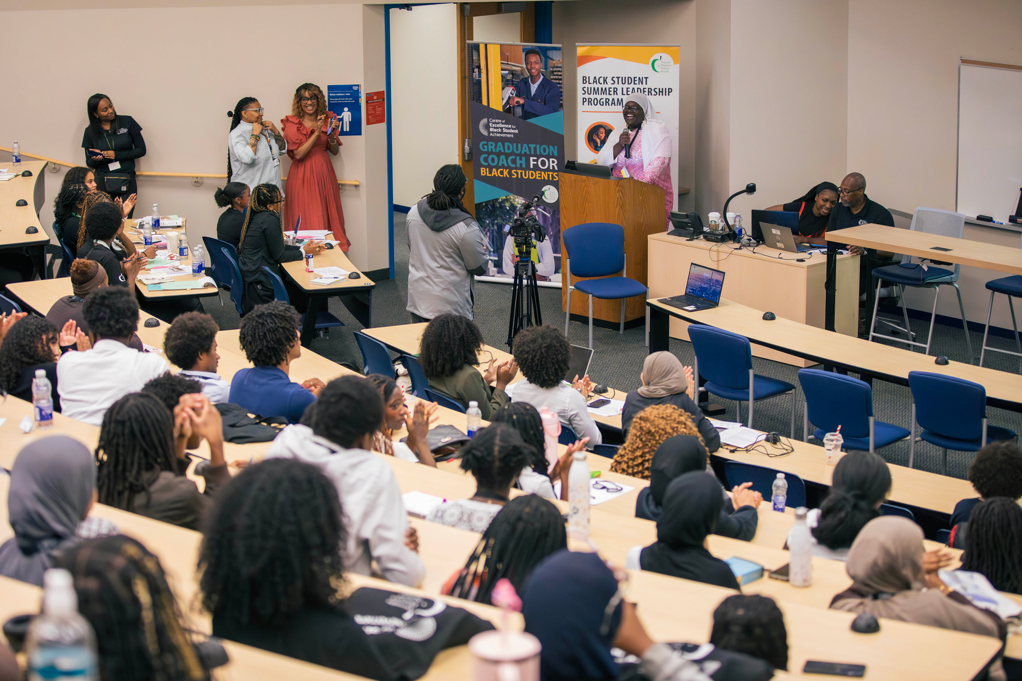 Participants listen to speakers at the Black student summer leadership symposium