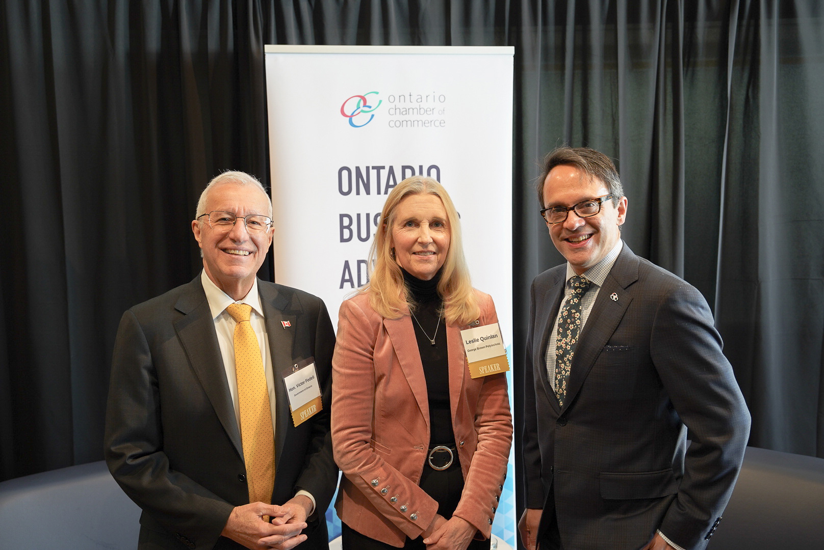 Minister Fedeli, Leslie Quinlan, and Daniel Tisch at the Ontario Business Advisory Council meeting