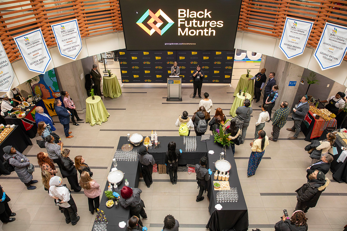 People gathered in Chef School atrium, February 2025