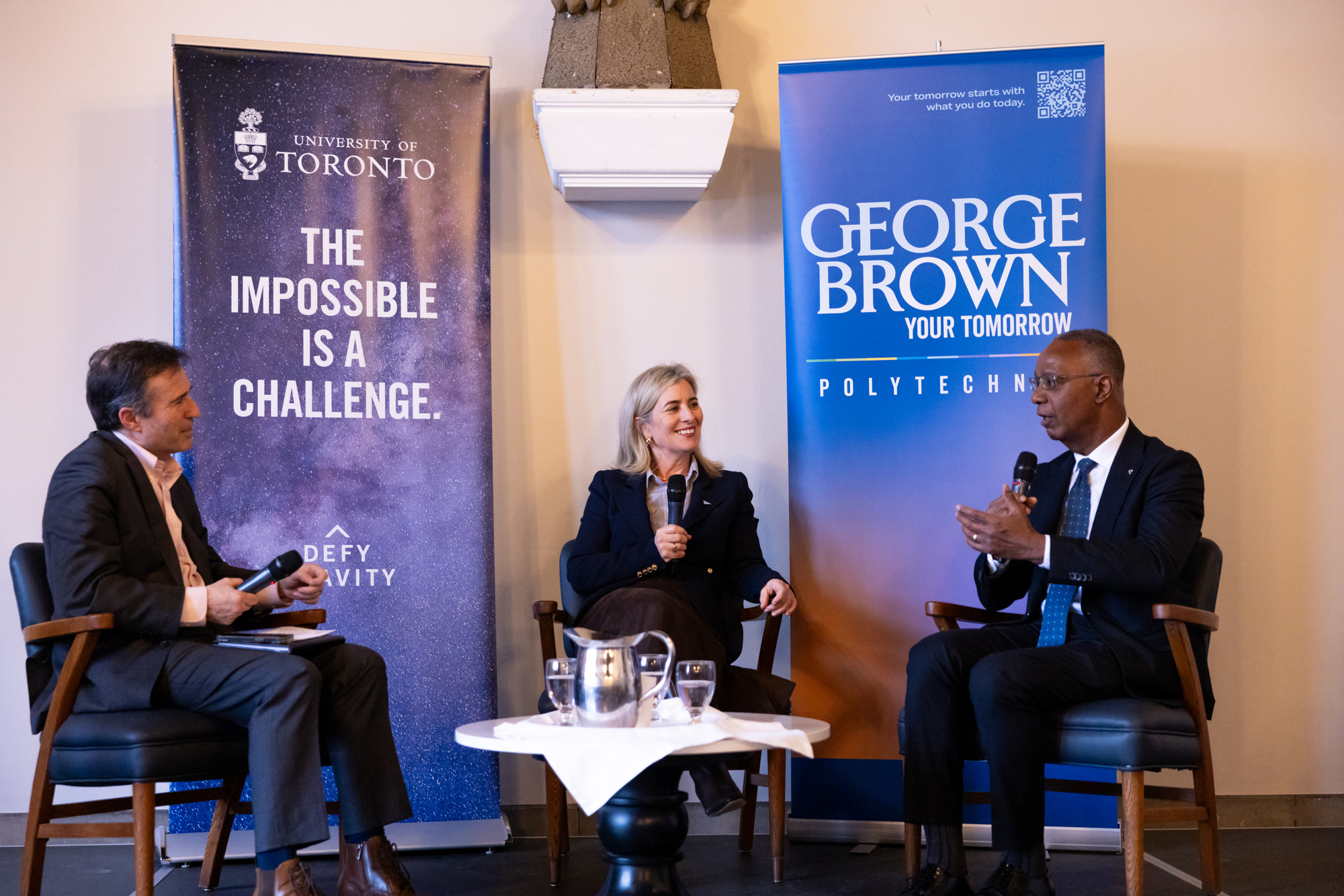 John Stackhouse, Dr. Melanie Woodin, and Dr. Gervan Fearon at the MOU signing