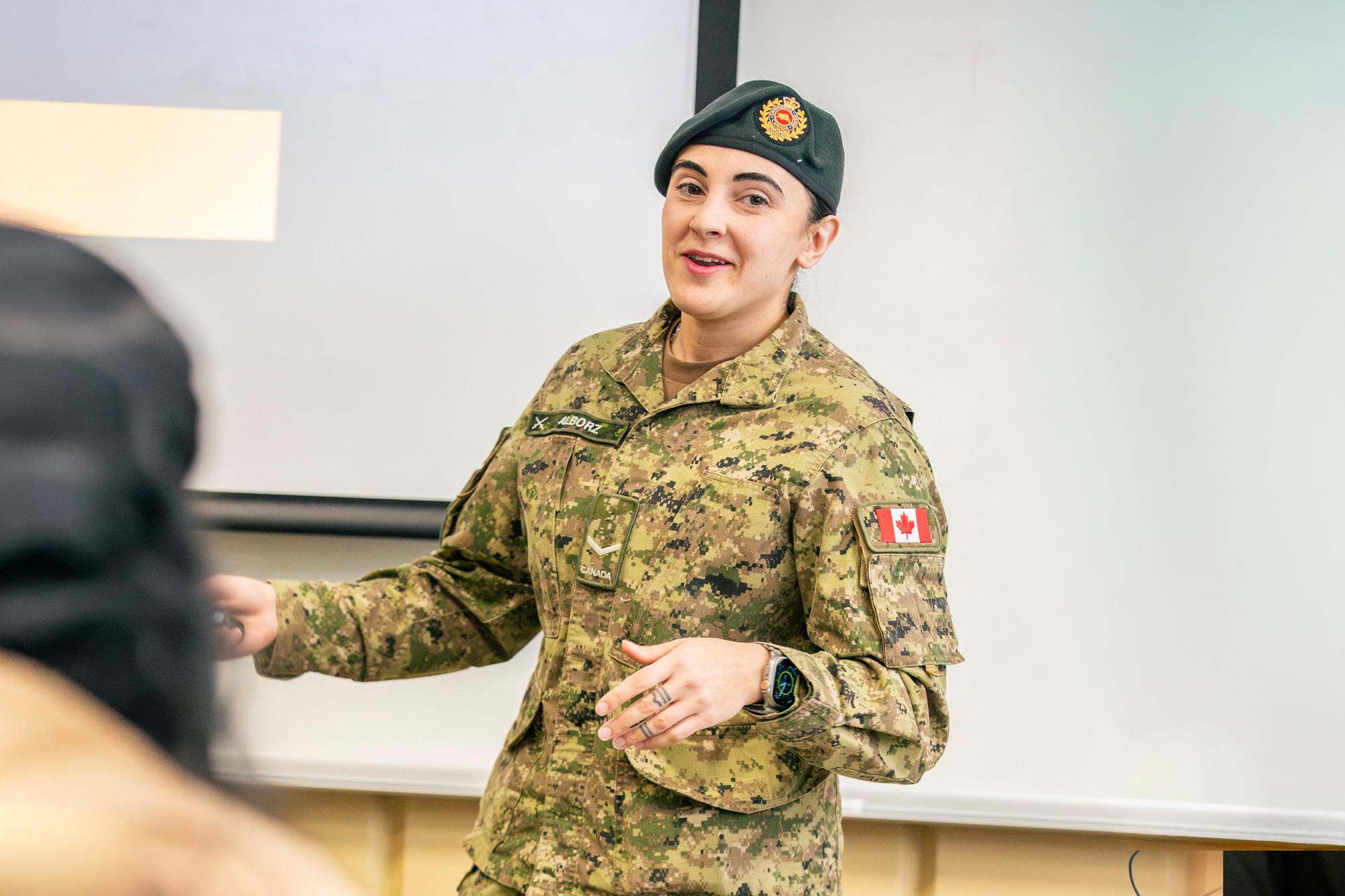 A guest speaker talks to students at Career Connect Day