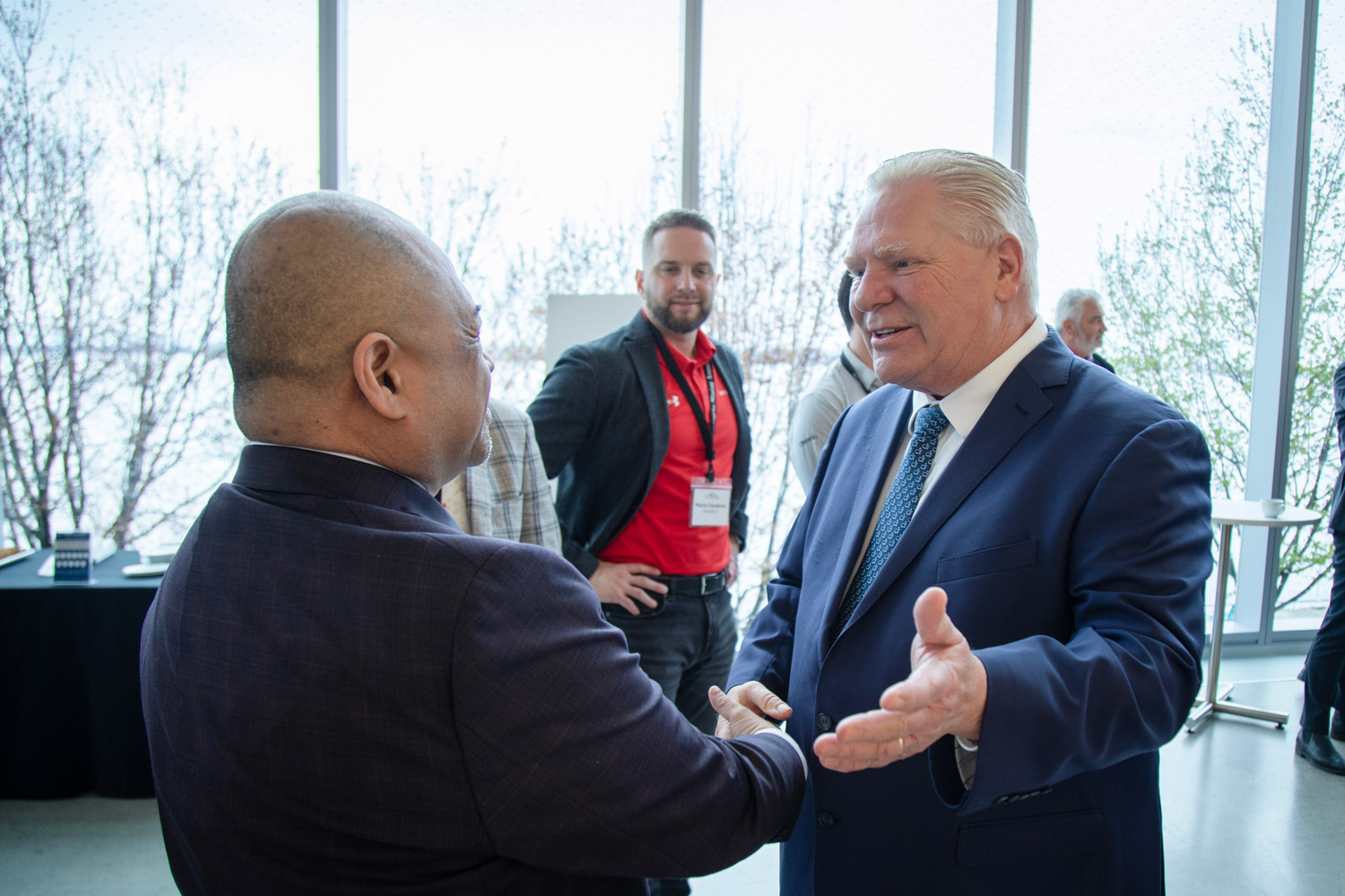 Michael Herrera chats with Premier Ford at the OMA AGM at George Brown's Waterfront Campus.