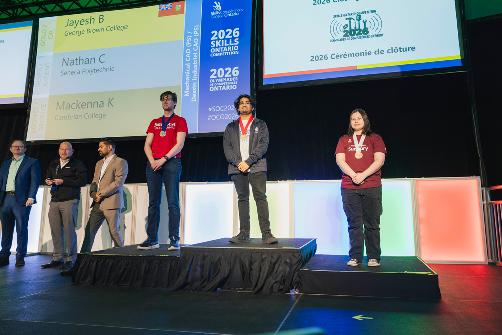 Jayesh Busgeeth takes the podium for his gold medal at the Skills Ontario competition