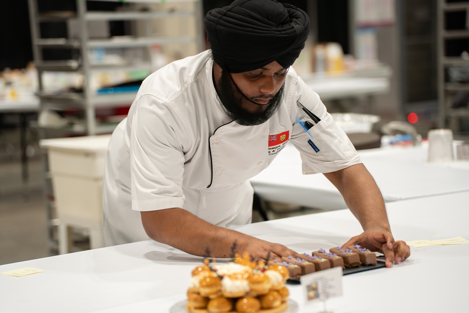 Harmanjot Singh competes in baking at the Skills Canada competition.