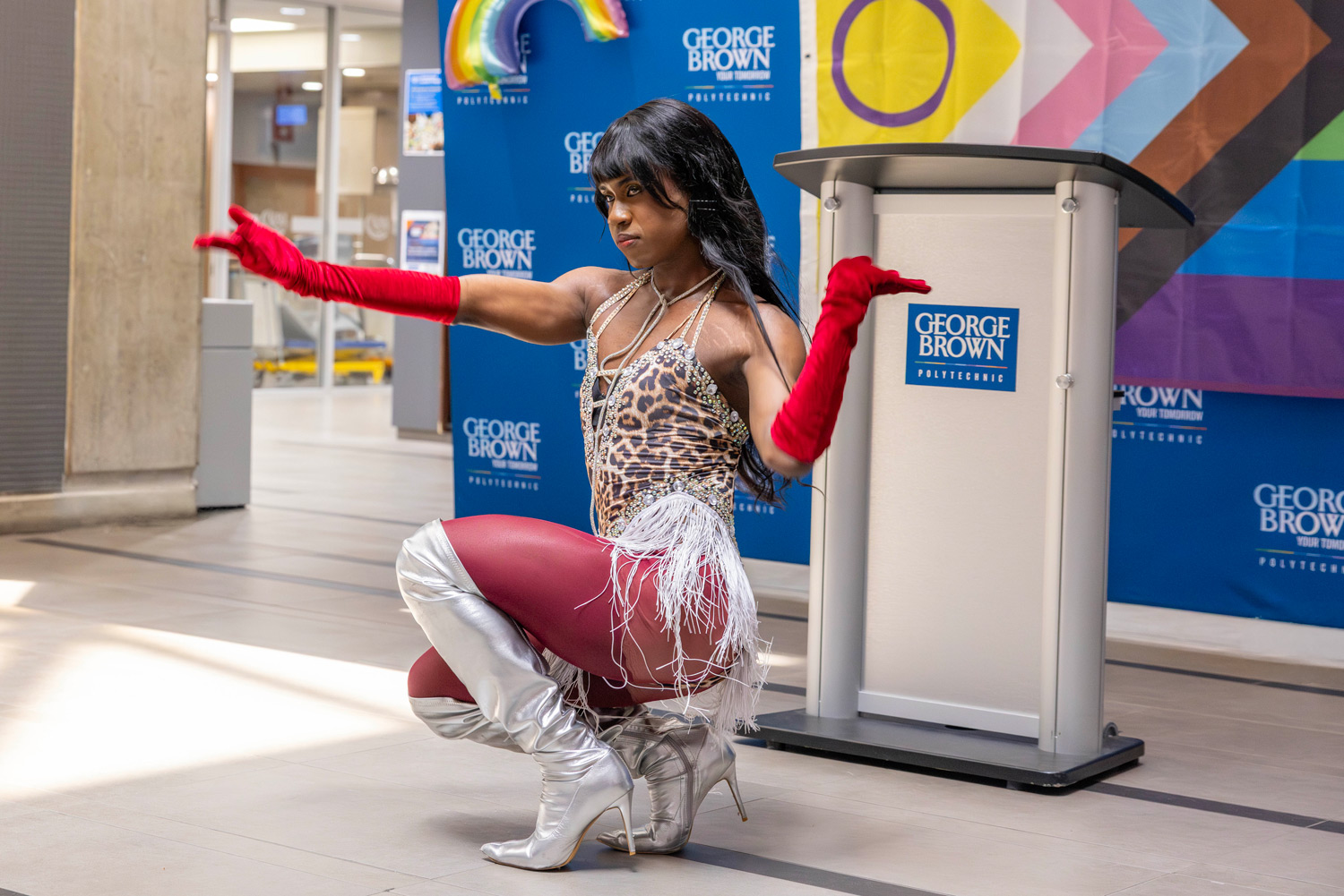 A vogue dancer from the Toronto Kiki Ballroom performs at the Pride kickoff event.
