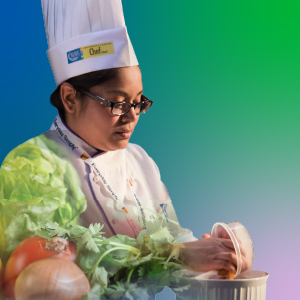 A woman works with food