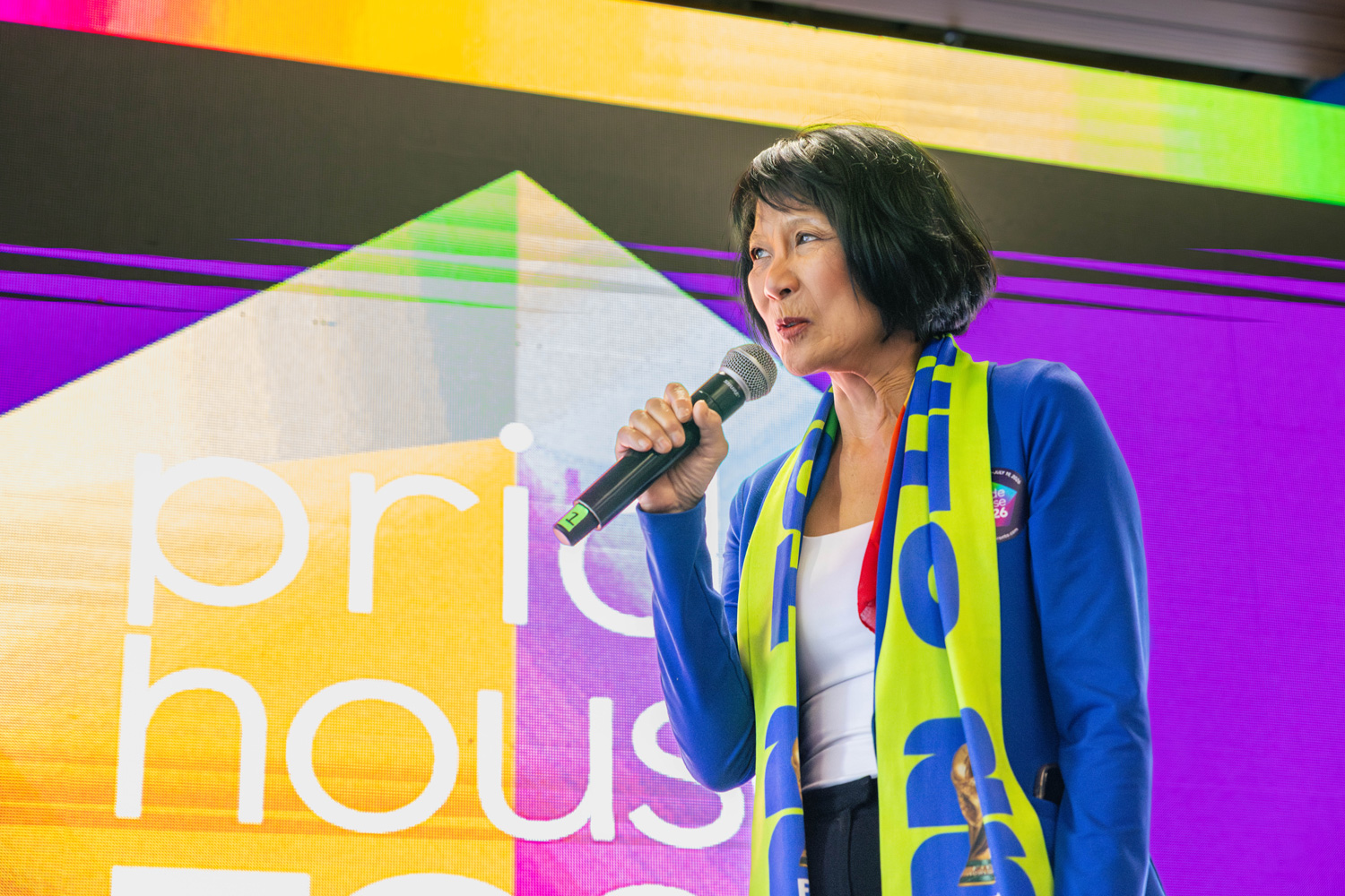 Mayor Chow speaks at the opening of the FIFA Pride House at George Brown.