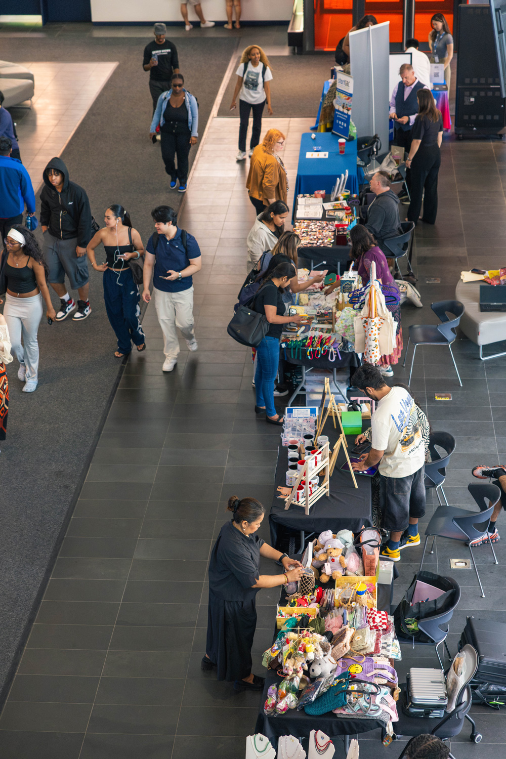 An overhead view of the alumni vendor marketplace at Summer Sounds at George Brown.