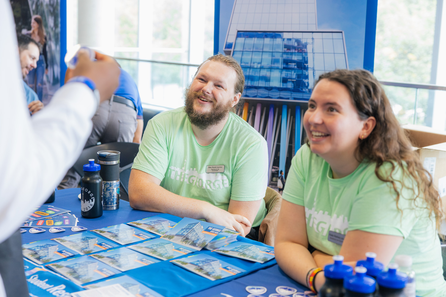 The George residence teams talk to future students at the Waterfront campus.