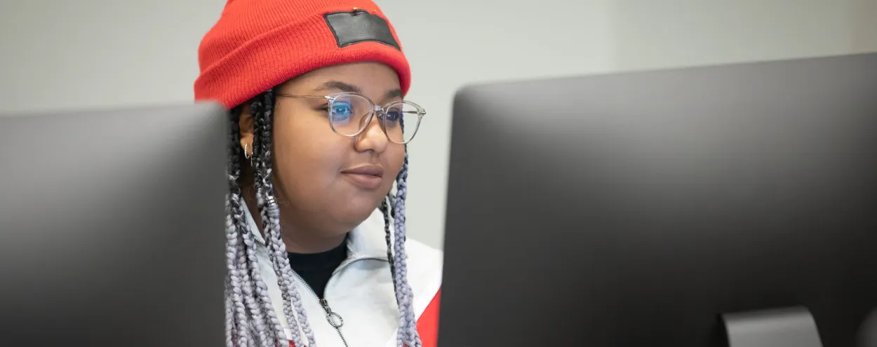 Student using desktop computer