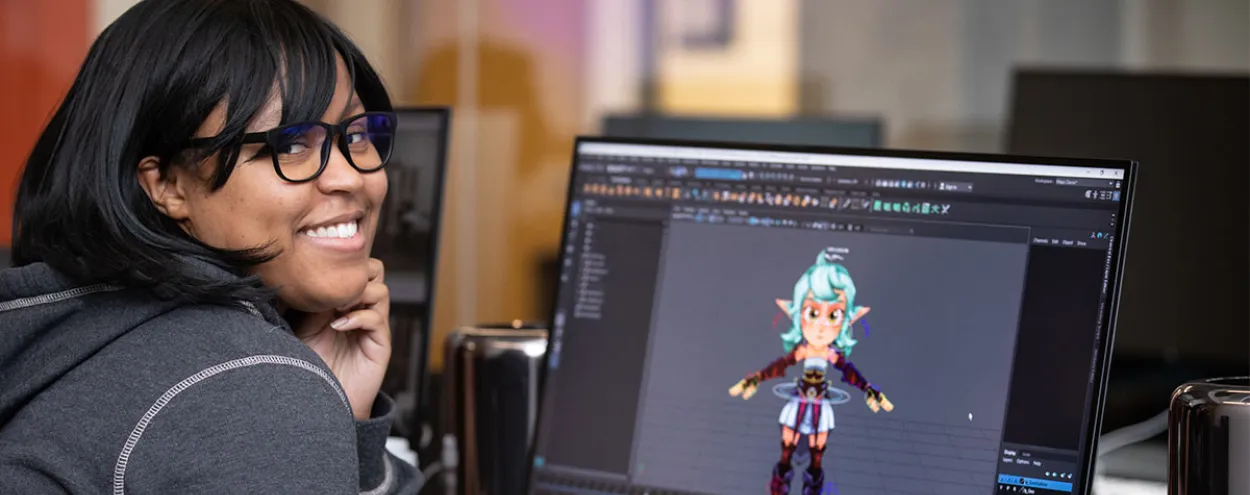 game design student at computer