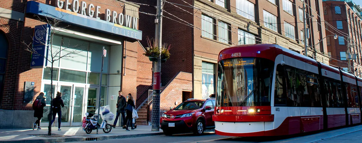St James Campus exterior, King Street, with streetcar