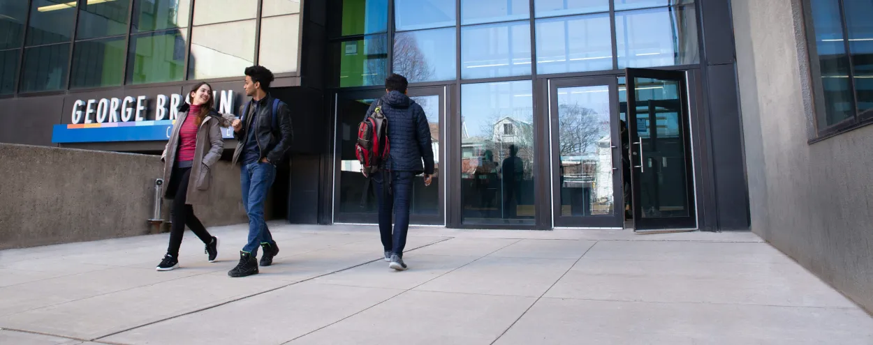 Students in front of Casa Loma campus entrance