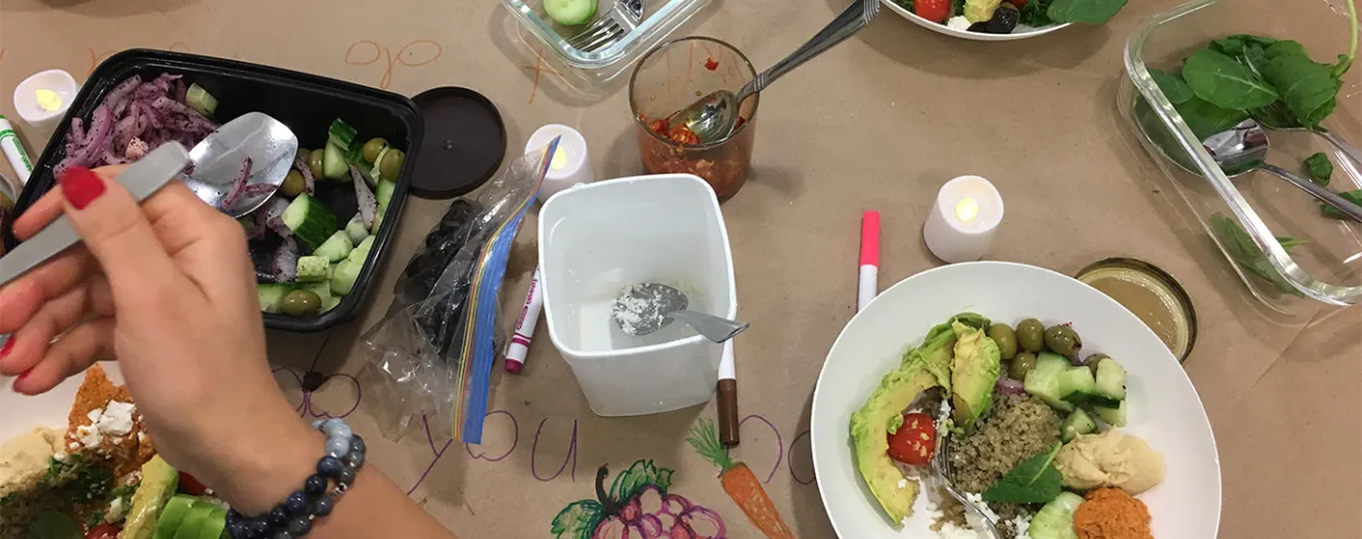 Bowls of food on a table