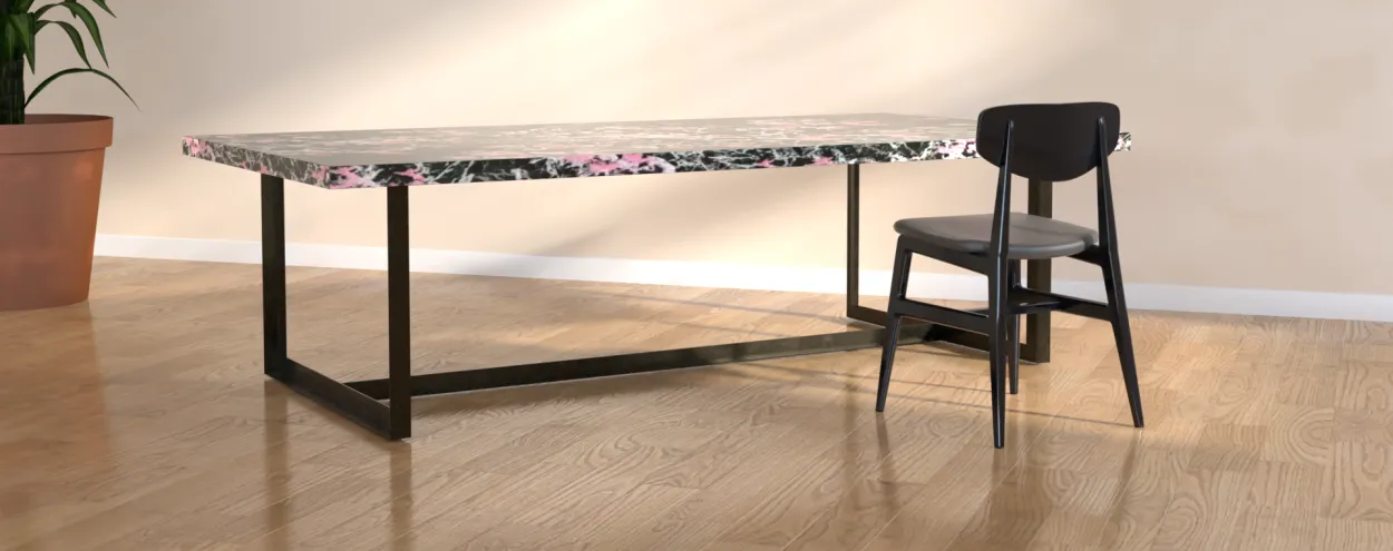 Desk and chair made from recycled black plastics