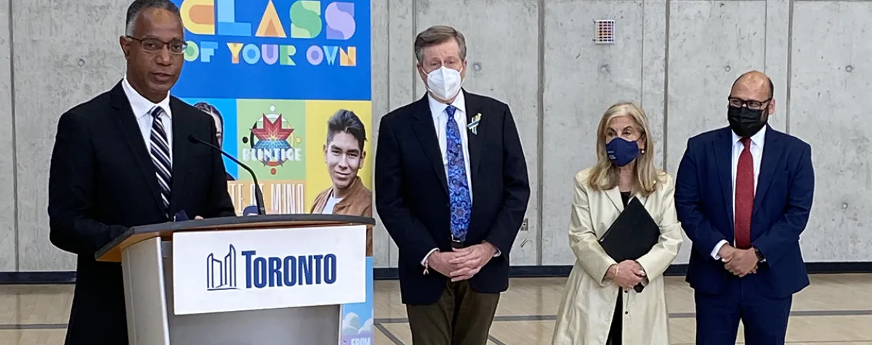 Gervan Fearon, John Tory, Frances Nunziata and Vic Gupta