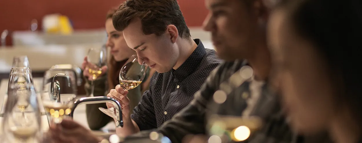 Student smelling wine