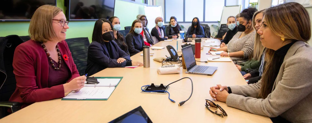 Federal minister Karina Gould meeting with George Brown ECE students in boardroom