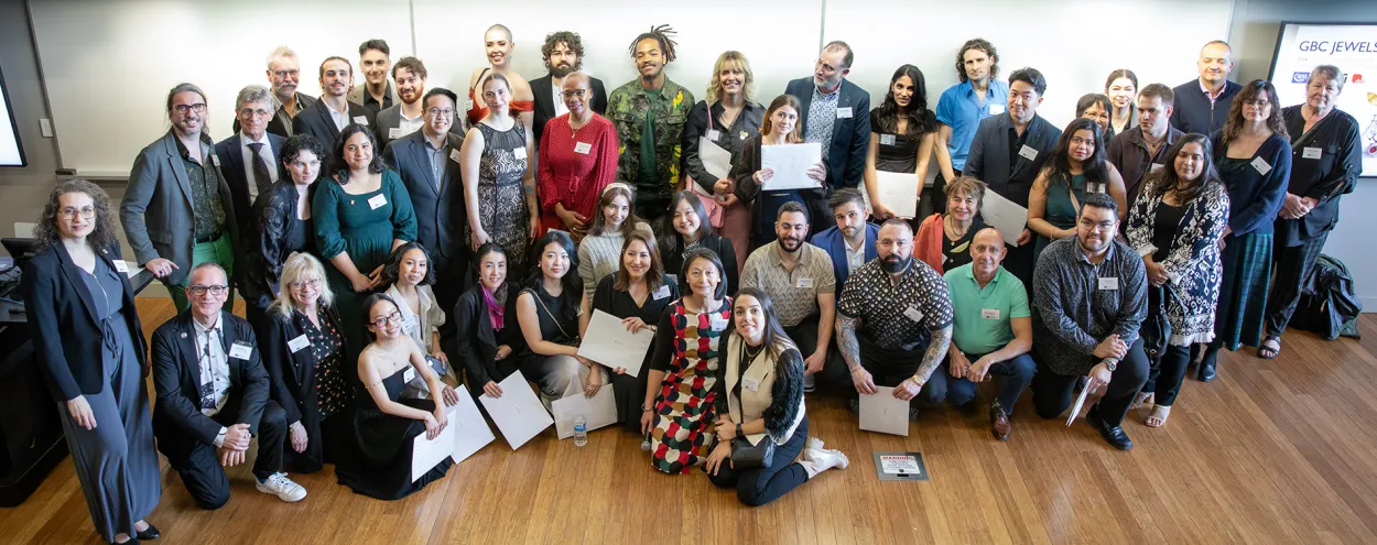 A group shot of Jewellery Arts 2024 graduating students at the GBC Jewels showcase and awards, April 22, 2024