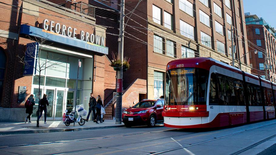 St James Campus exterior, King Street, with streetcar