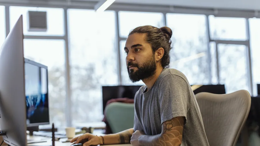 student working at a computer