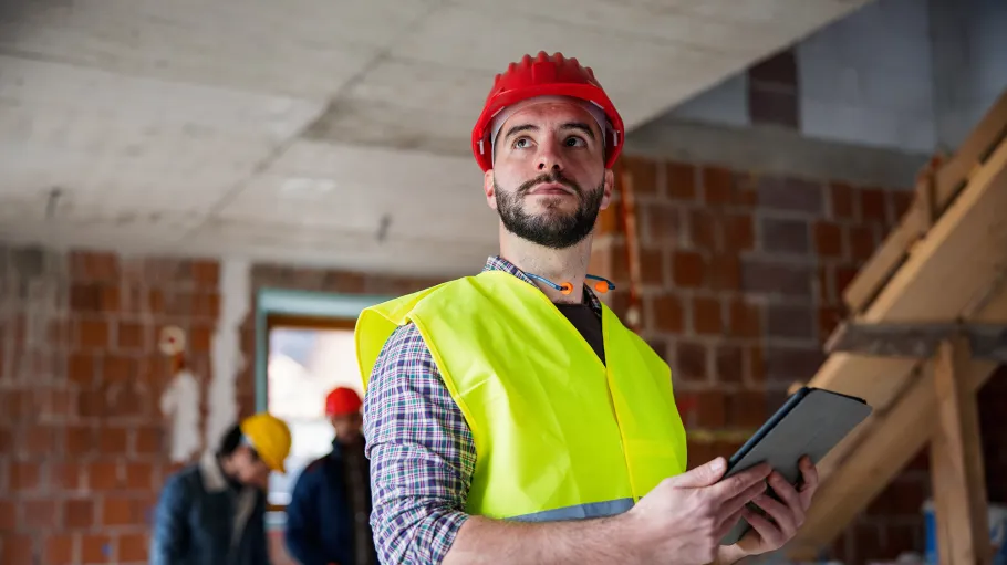 Building renovation student on a building site