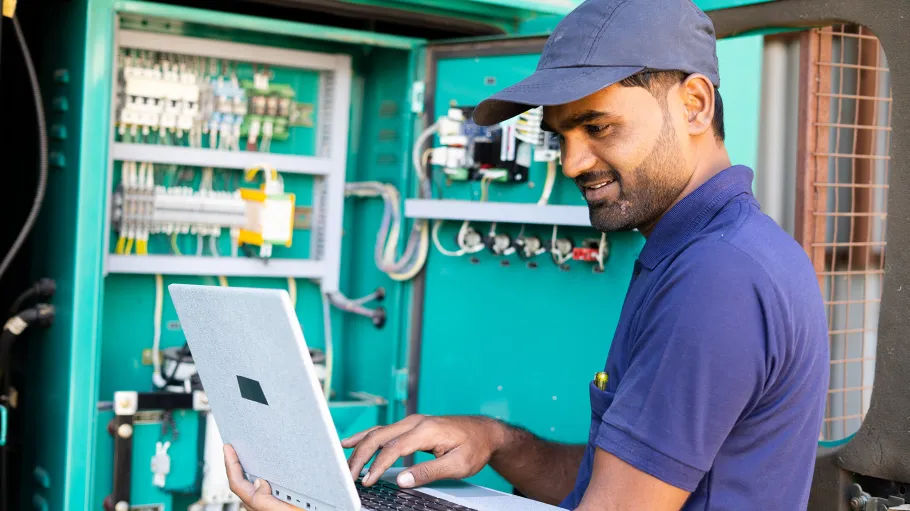 Electrician student studying a power panel