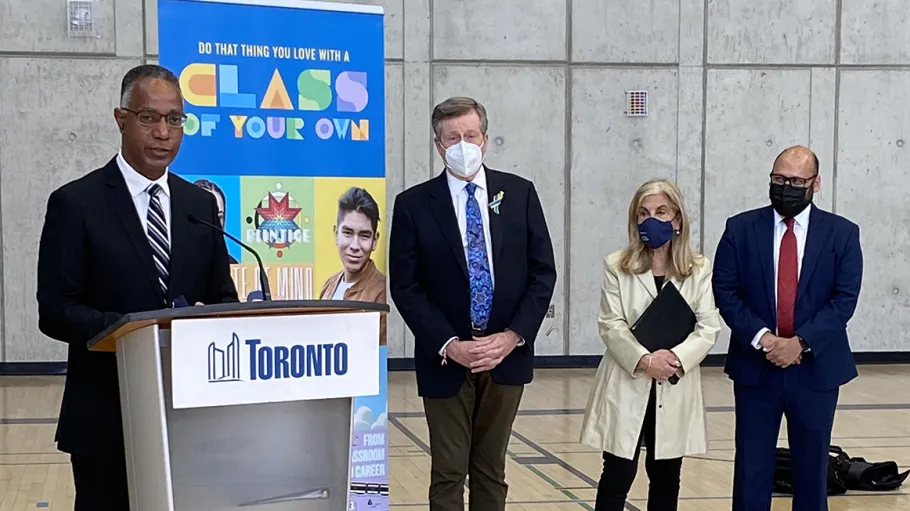 Gervan Fearon, John Tory, Frances Nunziata and Vic Gupta