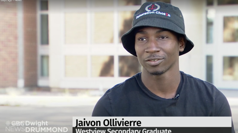 Jaivon Ollivierre being interviewed by CBC News