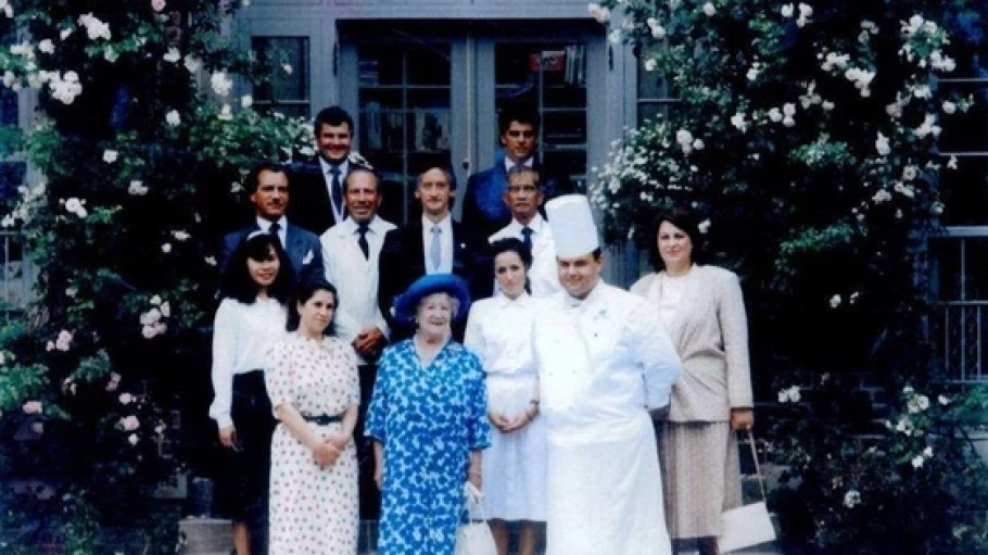 Chef John Higgins with the Queen Mum and staff during his tenure in the Royal household