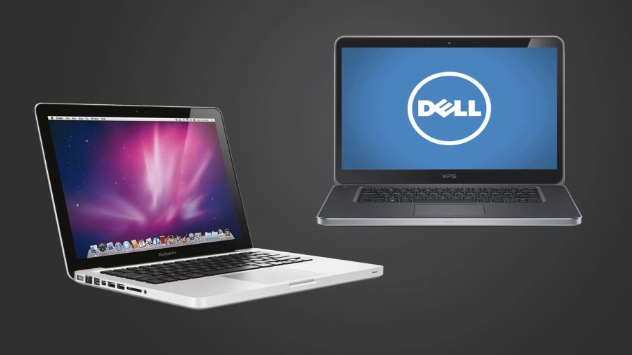Mac and Dell laptops pictured side-by-side