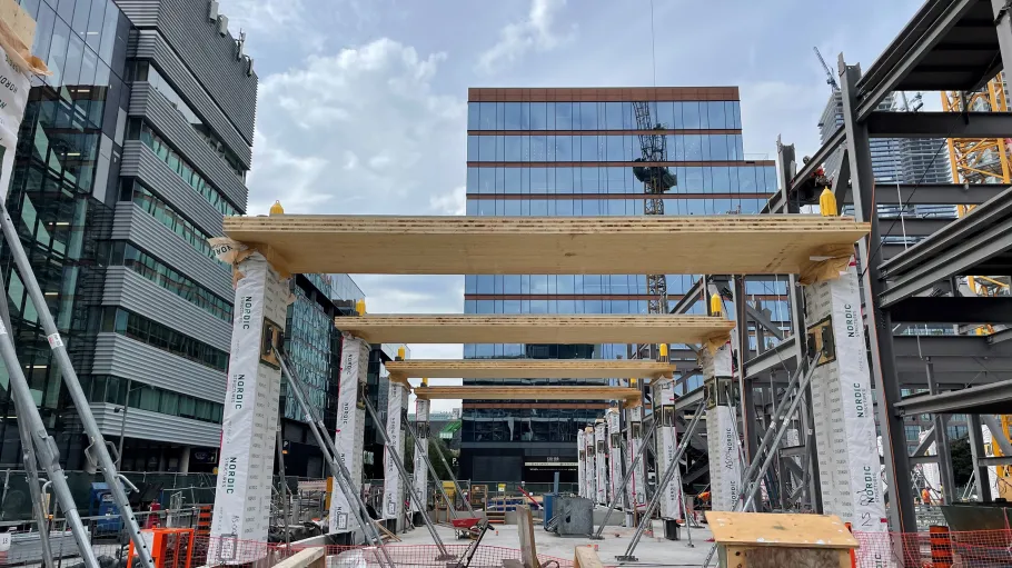 Slab bands installation at Limberlost Place, October 2022