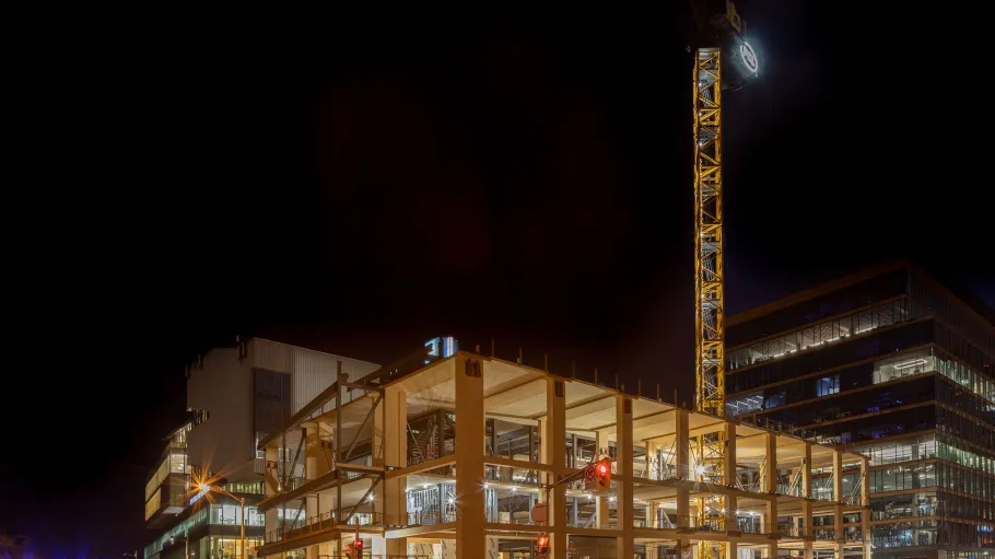 Limberlost Place at three storeys, night shot
