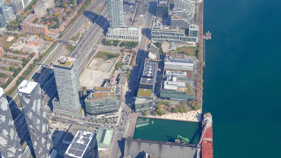 Aerial view of Waterfront Campus and surrounding area