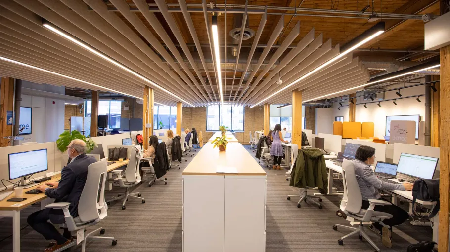 People working at desks at 230 Richmond St. E.