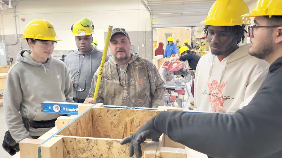 Construction Quick Start students and instructors in class, February 2024.