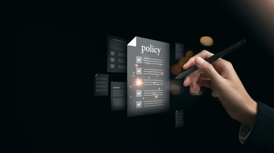 Businessman showing online document validation icon, Concepts of practices and policies, company articles of association Terms and Conditions, regulations and legal advice, corporate policy