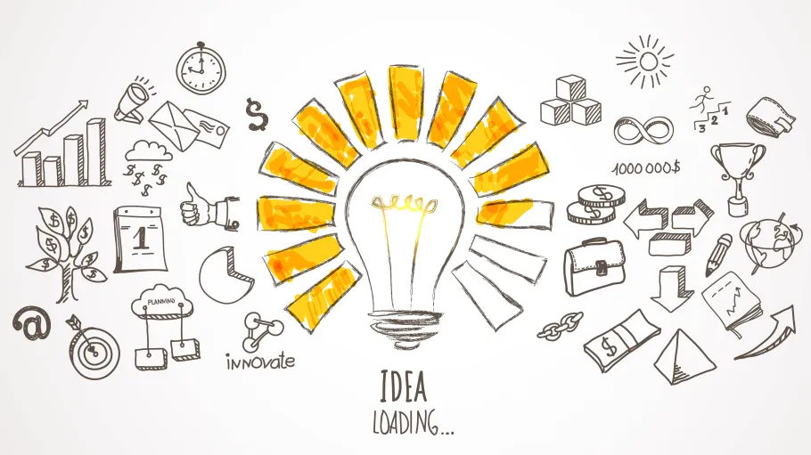 Idea loading. Business icons drawn in pencil. Vector background.