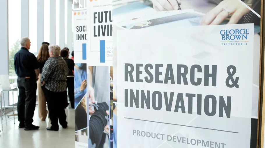 Research and Innovation banners lined up at showcase event