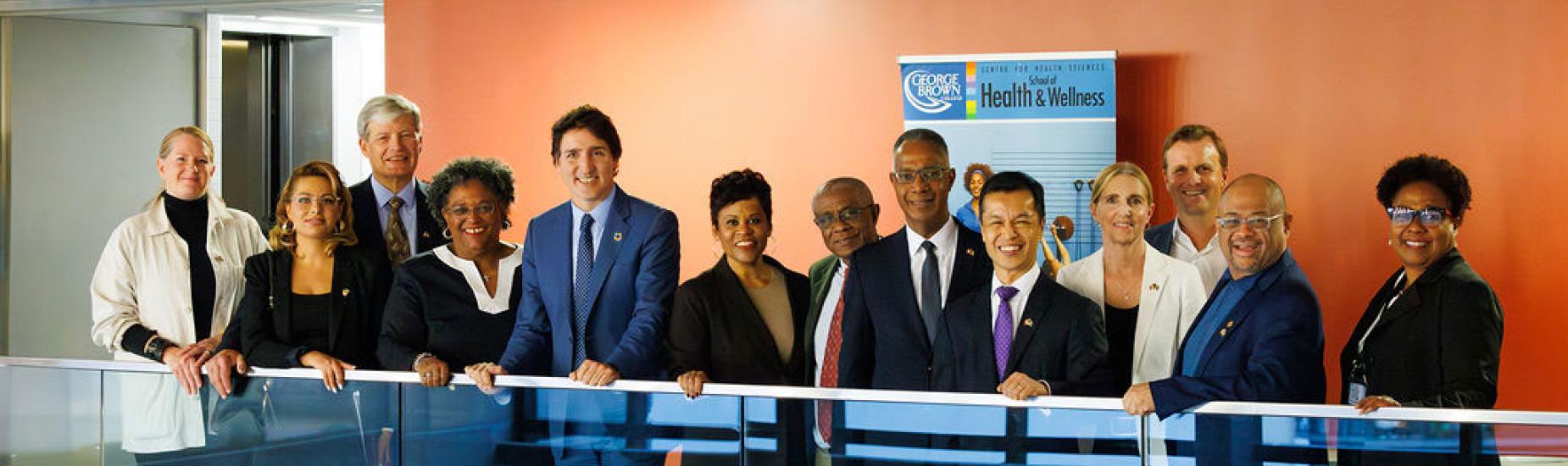 George Brown College senior leaders with Prime Ministers Justin Trudeau and Mia Mottley