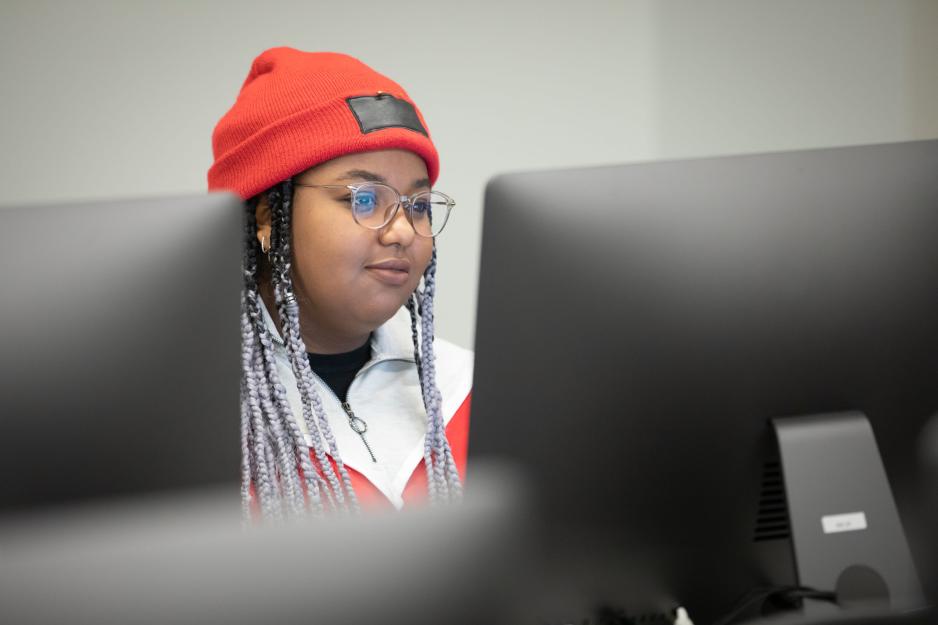 Student using desktop computer