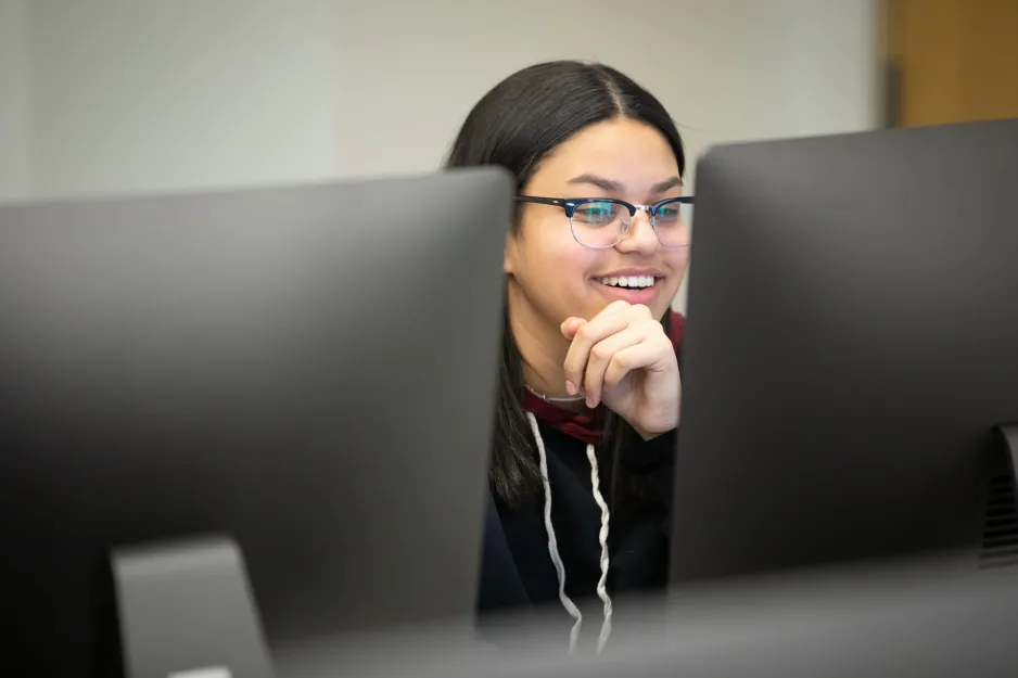 Student using a desktop computer