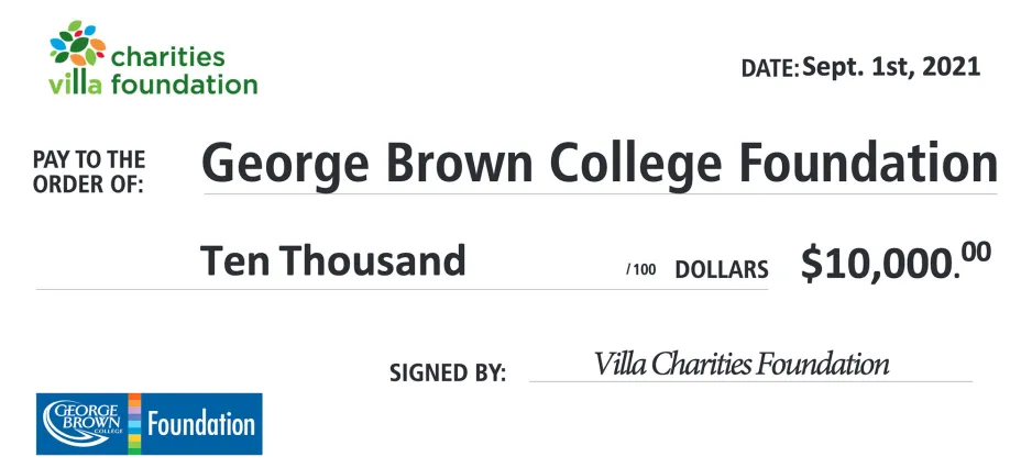 Villa Charities Cheque