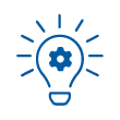 Icon of a lightbulb with a gear inside it.